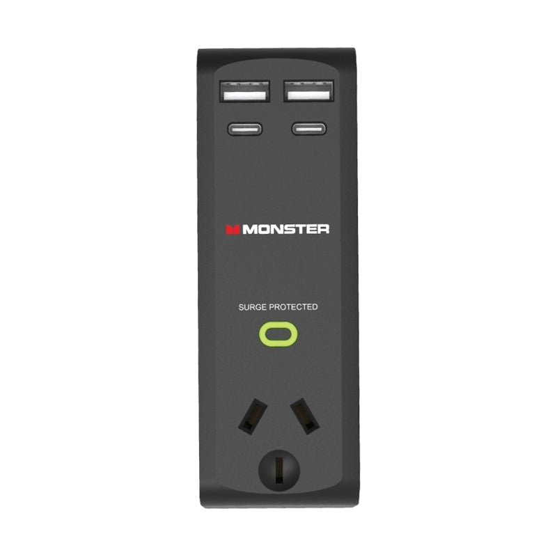 Monster Single Socket Surge Protector with USB-C & USB-A Ports - Black - MT-FPSPU30WB