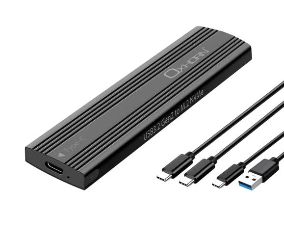 Oxhorn USB C 3.2 Gen 2 M.2 NVMe NGFF Enclosure 10 Gbps B+M Key M.2 NVMe SSD up to 4TB 2280/2260/2242/2230 Aluminum Macs Windows USB-A Black 2 YR WTY UM-311B