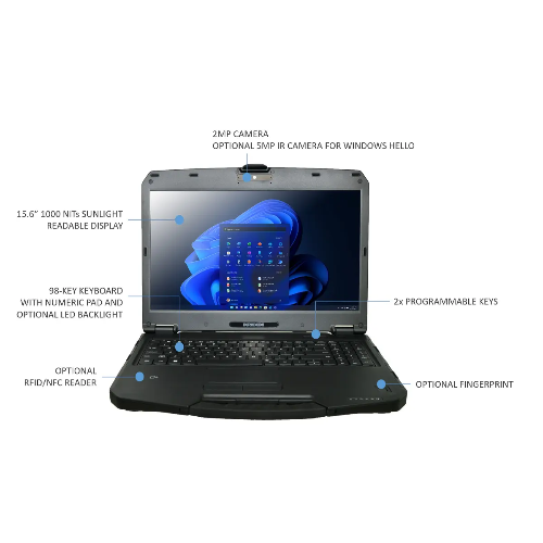 DURABOOK S15, 15' FHD, Intel Core i5-1235U, Windows 11, 8GB RAM, 256GB PCIe SSD, Wi-Fi 6E, Bluetooth v5.3, 2MP Front Camera, 3 year Warranty S5G1P2AAHBXE