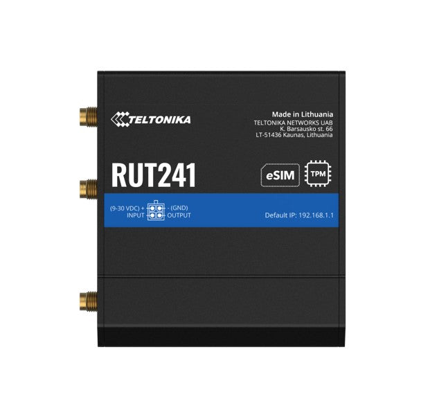 Teltonika RUT241 eSIM Industrial 4G Router, Global Version, Instant LTE Failover, Compact and Powerful Industrial 4G LTE Router/Firewall, PSU included RUT241235000/RUT241265000