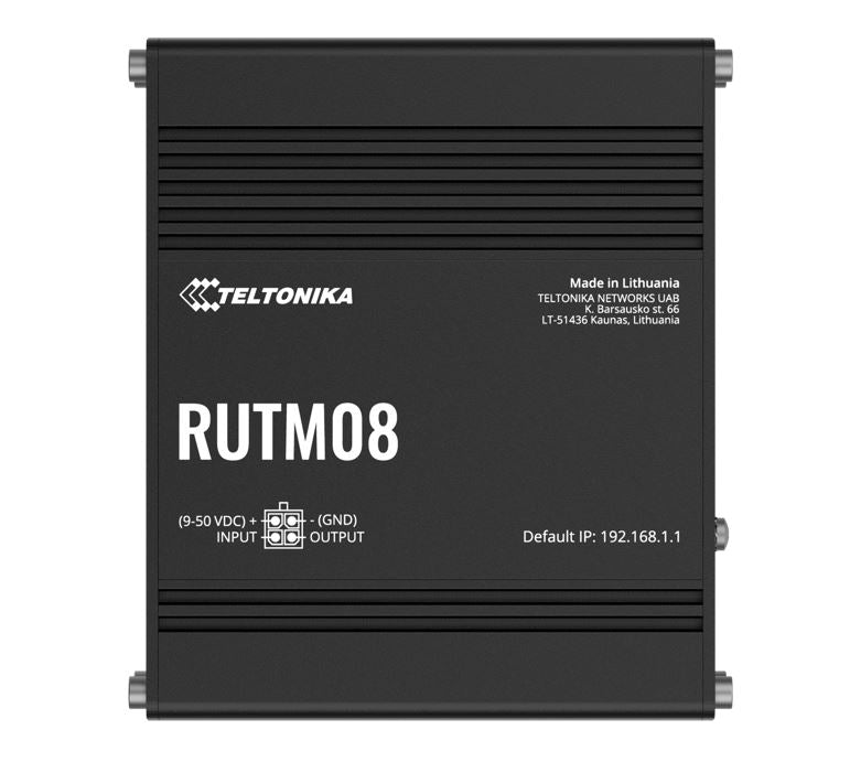 Teltonika RUTM08 Industrial Wired Router, 4 Gigabit RJ45 Ports, 128 tag/port-based VLANs, PSU included RUTM08000300