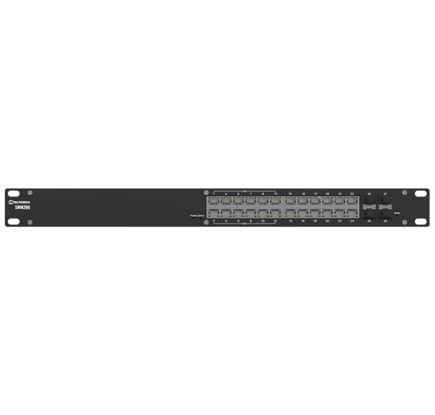 Teltonika SWM280 PoE+ Managed Switch, 24 x ETH ports, 10/100/1000 Mbps, 12 PoE+ ports with up to 30W per port, 4 SFP ports, 2 year free RMS License. SWM280000000