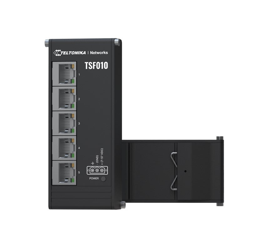 Teltonika TSF010 Flat Ethernet Switch, 3-Pin Power Input, Flat and Compact Design, Plug-and-Play, 7-57 VDC, PSU excluded TSF010000000