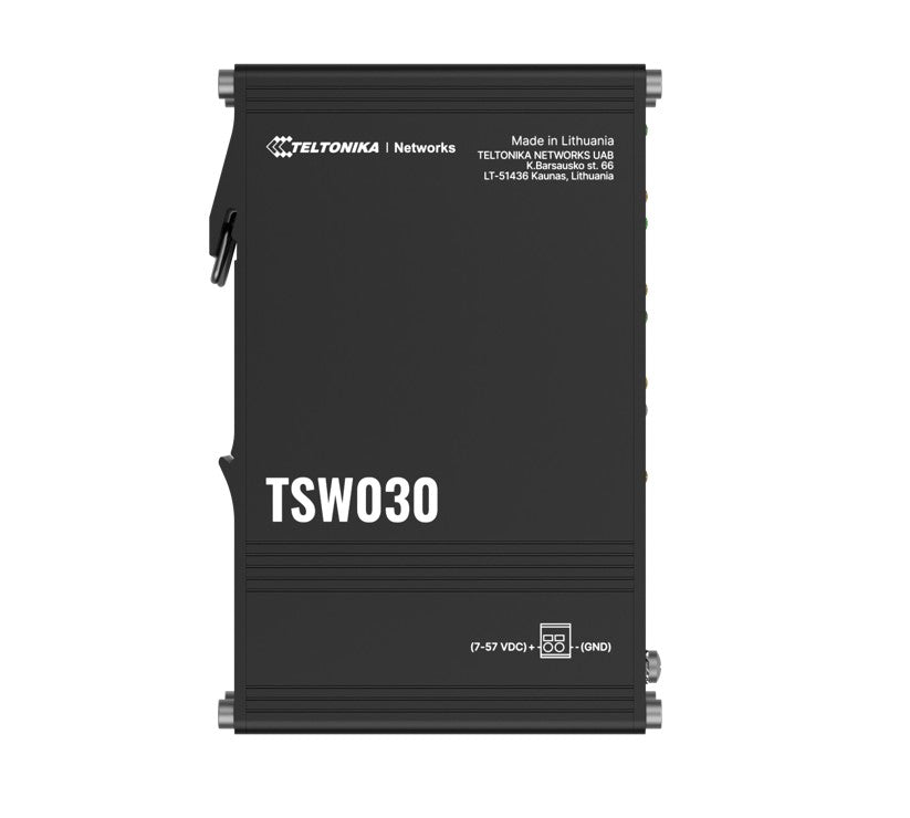 Teltonika TSW030 8-PORT ETHERNET SWITCH, 2-PIN Power Input, 10/100 Mbps, Integrated DIN Rail (Plug&Play Deployment), Supports auto MDI/MDIX crossover TSW030000000