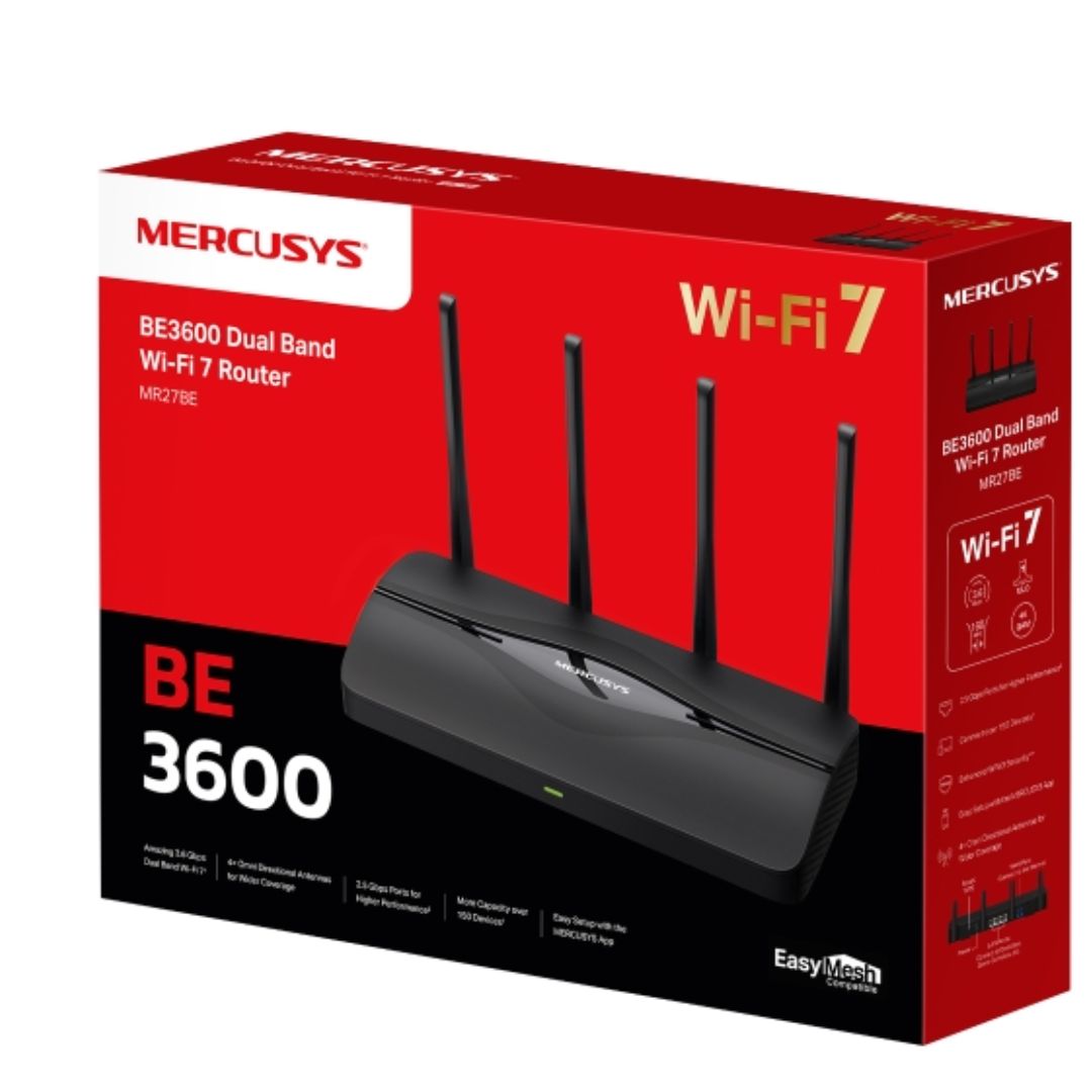 Mercusys MR27BE BE3600 Dual Band Wi-Fi 7 Router (WIFI7) 688 Mbps at 2.4GHz, 2880 Mbps at 5GHz MR27BE