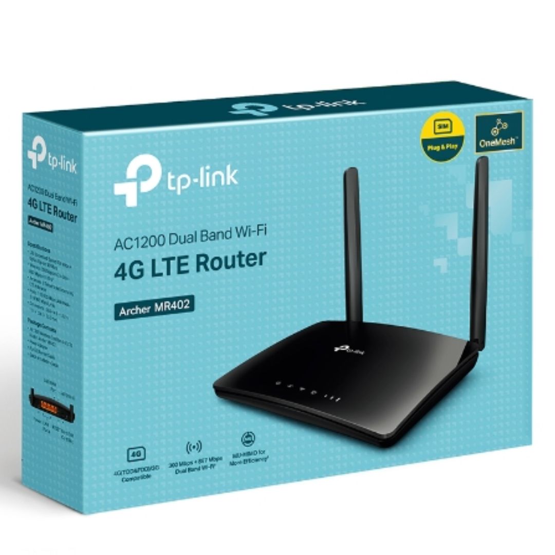 TP-Link Archer MR402 AC1200 Wireless Dual Band 4G LTE Router, 867 Mbps at 5 GHz + 300 Mbps at 2.4 GHz, 4G Cat4 150/50 Mbps Archer MR402