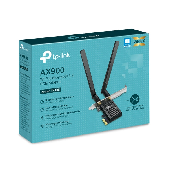 TP-Link Archer TX10E AX900 Wi-Fi 6 Bluetooth PCIe Adapter Dual bands 287Mbps at 2.4 GHz + 600Mbps at 5 GHz Archer TX10E