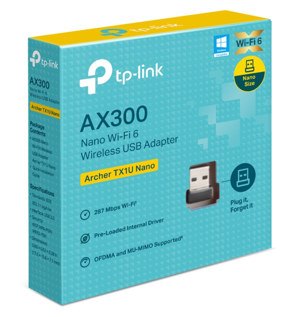 TP-Link Archer TX1U Nano AX300 Nano Wi-Fi 6 Wireless USB Adapter, 287 Mbps at 2.4 GHz, Internal Antennas, USB 2.0, MU-MIMO, OFDMA Archer TX1U Nano