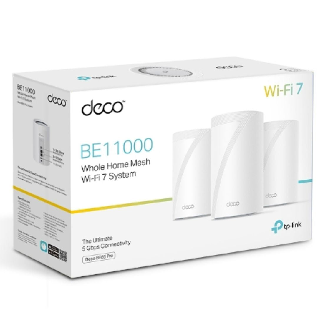 TP-Link Deco BE65 Pro(3-pack) BE11000 Whole Home Mesh WiFi 7 System, 688 Mbps at 2.4 GHz + 4320 Mbps at 5 GHz + 5760 Mbps at 6 GHz Deco BE65 Pro(3-pack)