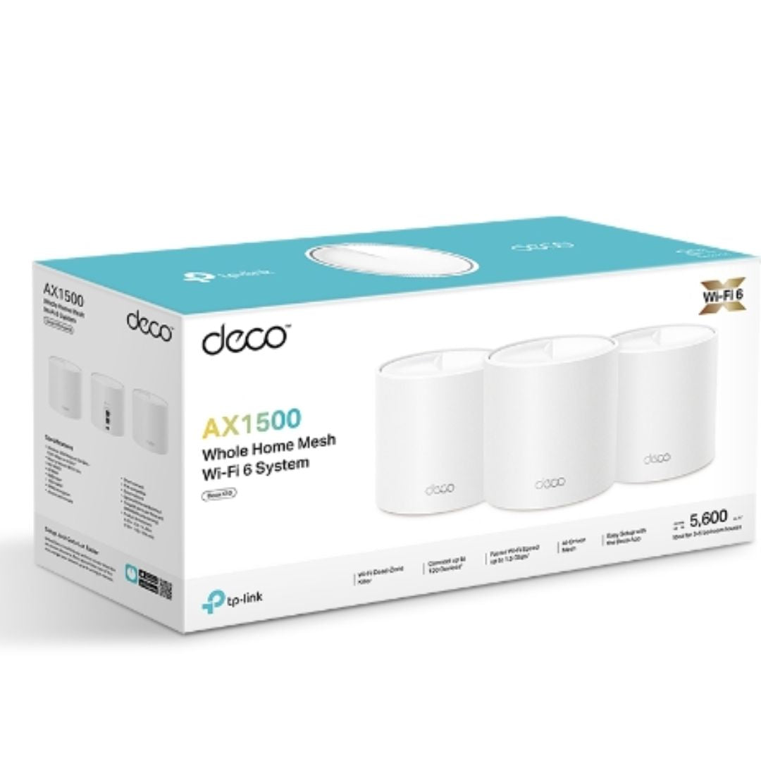 TP-Link Deco X1500(3-pack) AX1500 Whole Home Mesh Wi-Fi 6 System, 300 Mbps at 2.4 GHz + 1201 Mbps at 5 GHz Deco X1500(3-pack)