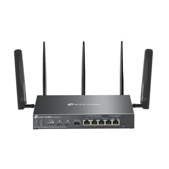 TP-Link ER706WP-4G Omada 4G+ Cat6 AX3000 Gigabit VPN Gateway with 4-Port PoE+, 574Mbps at 2.4 GHz + 2402 Mbps at 5 GHz (HE160) Wi-Fi Speed, 300 Mbps D ER706WP-4G
