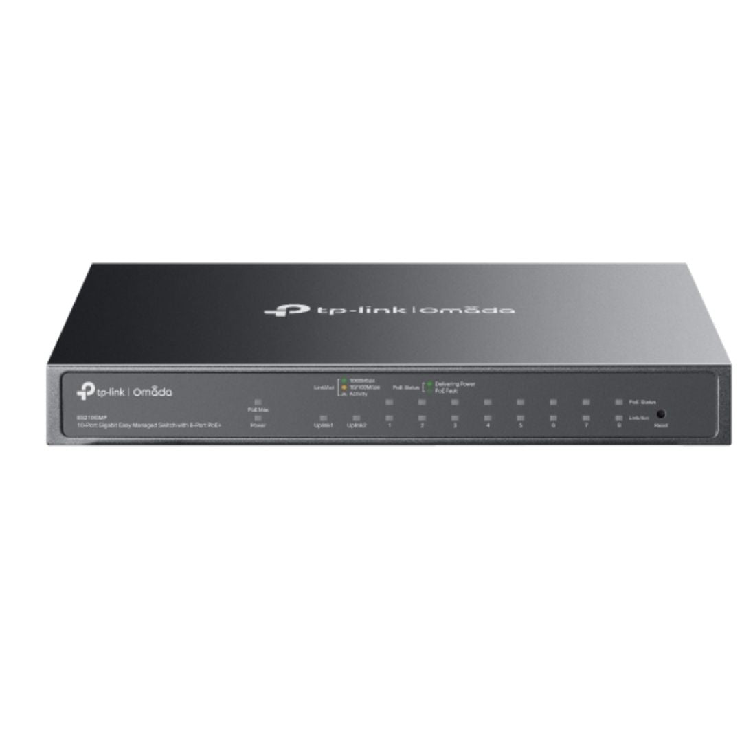 TP-Link ES210GMP Omada 10-Port Gigabit Easy Managed Switch with 8-Port PoE+, Flow Control, Loopback Detection, Port Isolation, Port Mirroring, LAG, V ES210GMP
