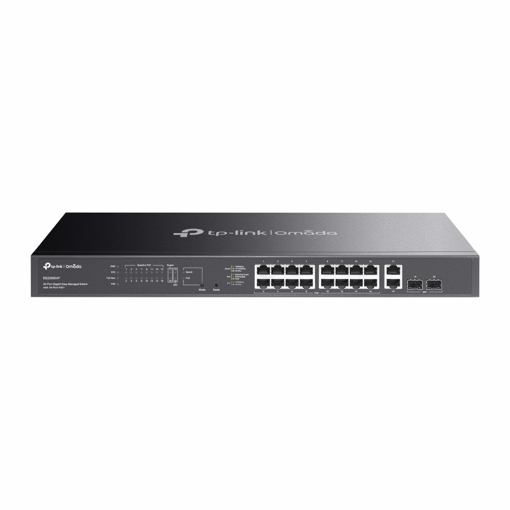 TP-Link ES220GMP Omada 20-Port Gigabit Easy Managed Switch with 16-Port PoE+, Fast PoE, Perpetual PoE, Flow Control, Loopback Detection, Port Isolati ES220GMP