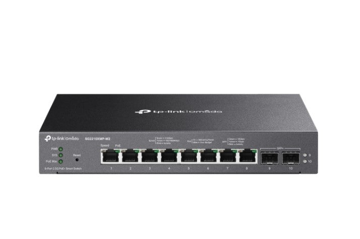 TP-Link SG2210XMP-M2 Omada 8-Port 2.5GBASE-T and 2-Port 10GE SFP+ Smart Switch with 8-Port PoE+, Integration with Omada SDN Controller, Static Routing SG2210XMP-M2