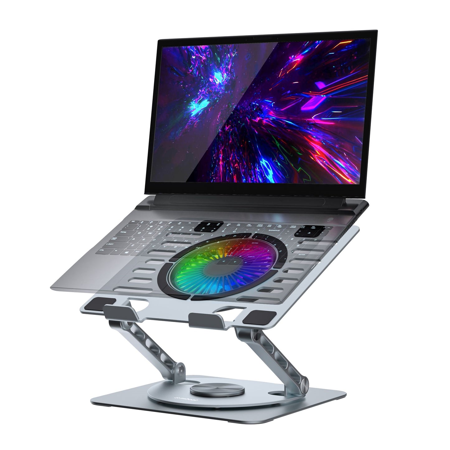 mbeat Stage S8 Rotating Laptop Stand with RGB Cooling Fan and USB Ports Material: Aluminium alloy Package Weight: 1.08kg MB-STD-S8GRY