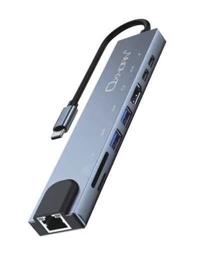 Oxhorn SuperSpeed 8-in-1 USB C to HDTV Adapter Hub 1xHDMI 4K 1xEtherne LAN 2 xUSB 3.0 Type C Type C (PD) Card Reader(TF/SD) Aluminum Dock Station AD-U31-801
