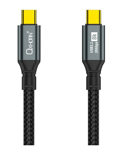 Oxhorn USB 3.2 Gen 2x2 3m USB-C to USB-C 20Gbps 8K@60Hz 20V 100W E-Marker Chip Black fast charging & Video cable Laptop Phones Tablet USB-C Device CB-CC-323