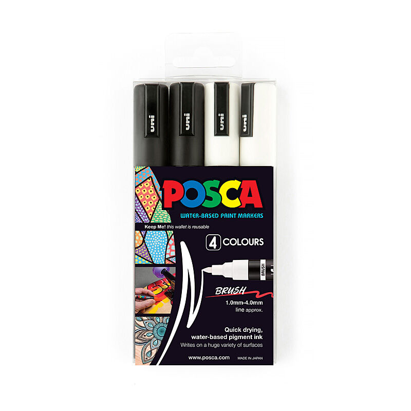 Posca PC5BR Paint Mrkr B/W Pk4 - PC5BR4PBKWH