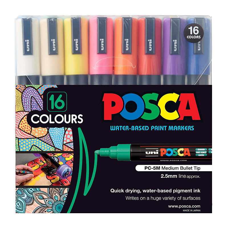 Posca PC-5M MedBlt Mk Ast Pk16 - PC5M16C