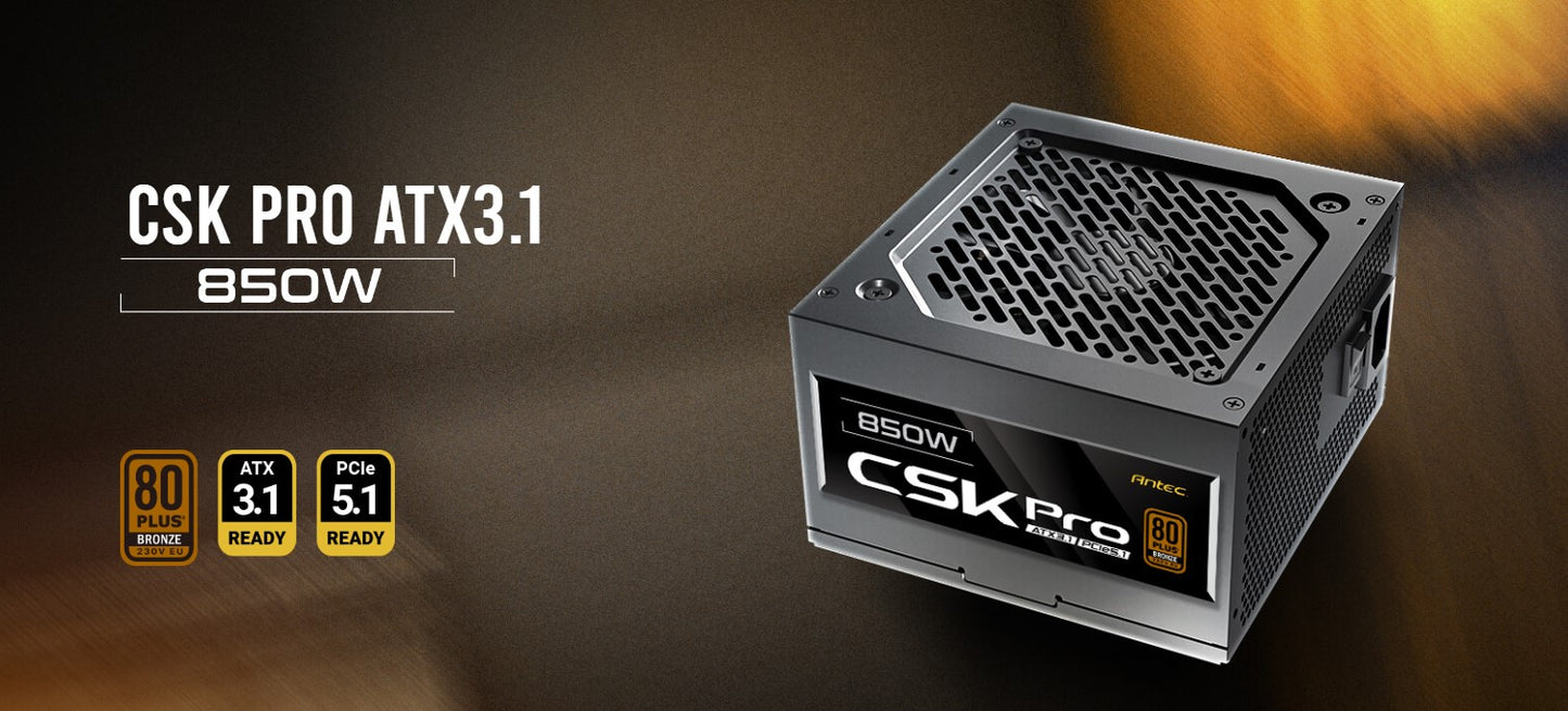 Antec CSK850 PRO Semi-Modular latest ATX 3.1, PCI-E 5.1 for 4080, 5080, 7900xt, 90x High Quality Japanese Capacitors, Performance and reliability, PSU CSK850 PRO AU