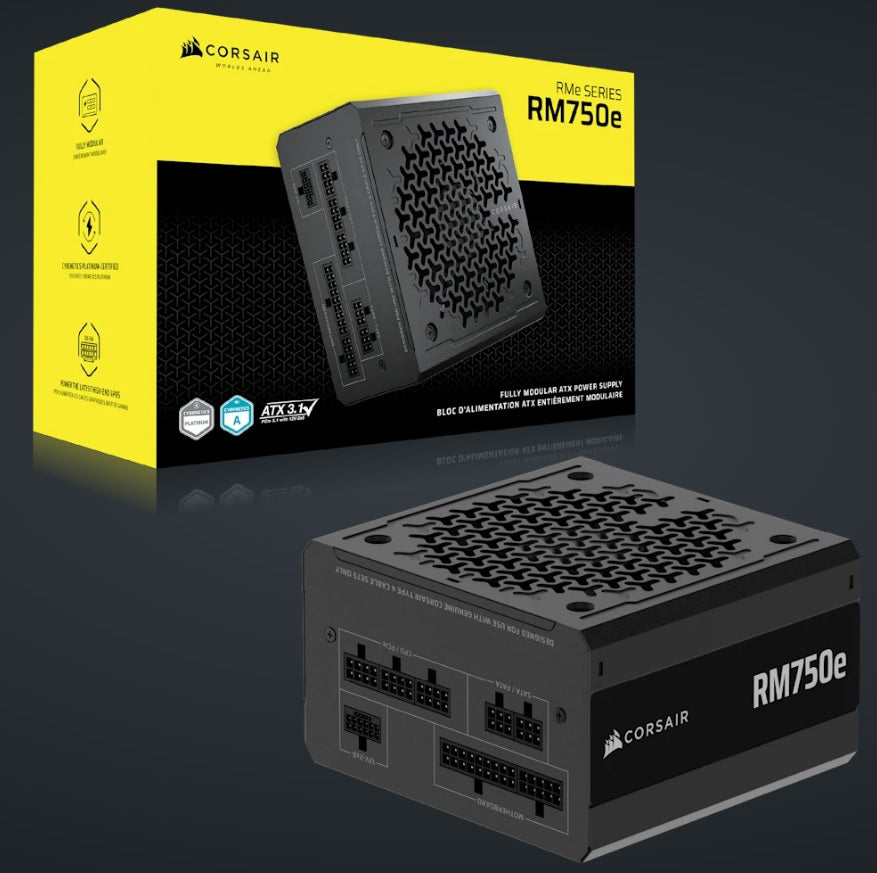 Corsair RMe Series RM750e Fully Modular Low-Noise ATX Power Supply (AU), Cybenetics Gold, ATX12V 3.1, 2x PATA, 2x EPS, 6x SATA, 3x PCIe CP-9020295-AU
