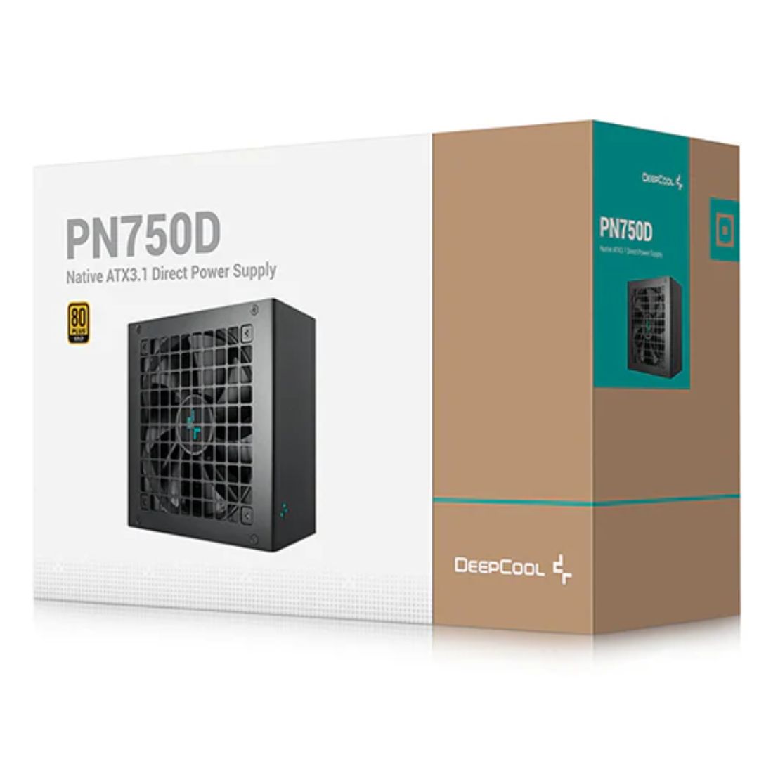 DeepCool PN750D 750W 80+ Gold Certified Non-Modular ATX Power Supply (Direct Cable), 120mm Fan, Japanese Capacitors, DCtoDC, ATX12V V3.1, 100, 000 MTB R-PN750D-FC0B-AU