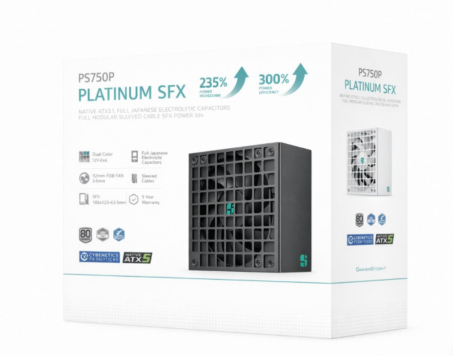 DeepCool PS750P 750W Gamer Storm SFX12V V4.1 & ATX12V V3.1M Full Japanese Electroyltic Capacitors, Cybenetics Platinum/PPLP 115V Platinum R-PS750P-FE0B-JGAU