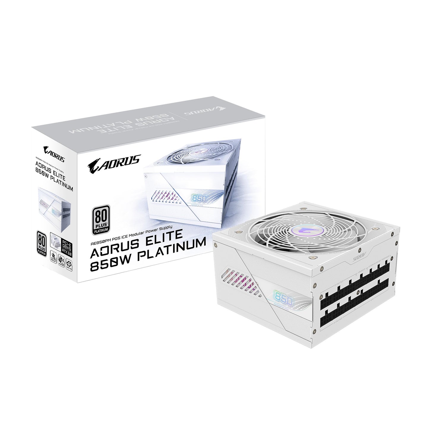 Gigabyte GP-AE850PM PG5 ICE 850W PSU Power Supply, ATX 60-50 Hz 850W 120mm Fan 80 PLUS Platinum >100, 000 hours GP-AE850PM PG5 ICE