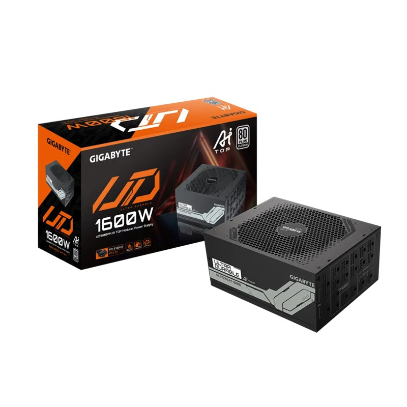 Gigabyte GP-UD1600PM PG5 AI TOP Power Supply, 1600W, ATX12V, 80 PLUS Platinum Fan, Type 140mm Double Ball Bearing fan >100, 000 hours, 3 years GP-UD1600PM PG5
