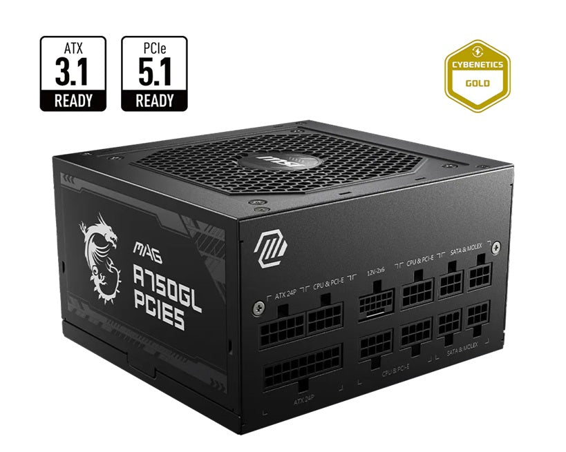 MSI MAG A750GL PCIE5 II Bulk - 750W ATX 3.1, 80+ Gold, full modular, PCIe 5.0 16-pin, 3x PCIe 6+2, 8x SATA, FDB fan, OCP/OVP/OPP/OTP/SCP/UVP, 120mm MAG A750GL PCIE5 II Bulk