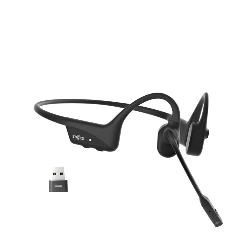 SHOKZ OpenComm 2 UC Stereo Bone Conduction Bluetooth Headset with Wireless USB-A Adapter, 2025 Upgra - C120-AA-BK