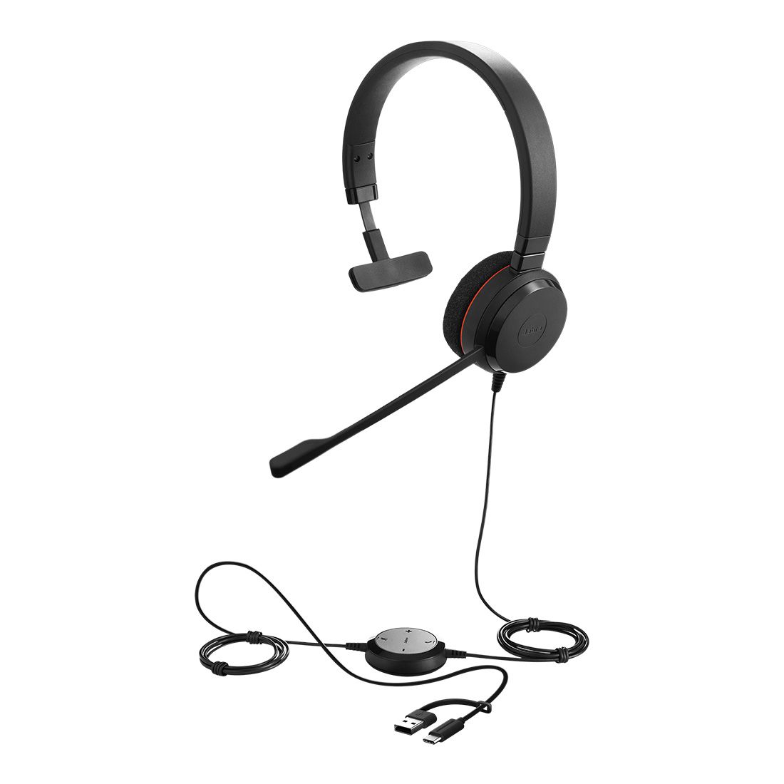 Jabra Evolve 20 SE, USB C/A, UC Mono Headset, Plug-and-play, Noise-cancelling, Clearer Conversation, Manage Calls Easily, Leatherette Ear Cushions 4993-829-469