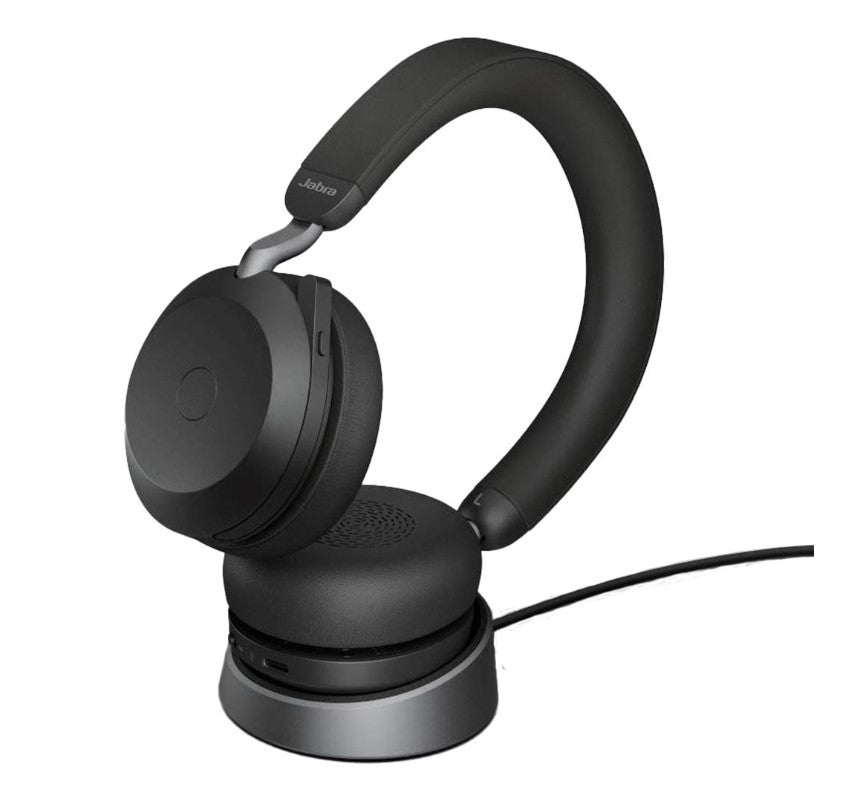 Jabra Evolve2 75 USB-A Link380a MS Stereo Stand Black, 8-Mic Technology, 36 Hours Battery & Fast Charge, Dual-Foam Tech, Discreet Hide-Away Boom Arm 27599-999-989