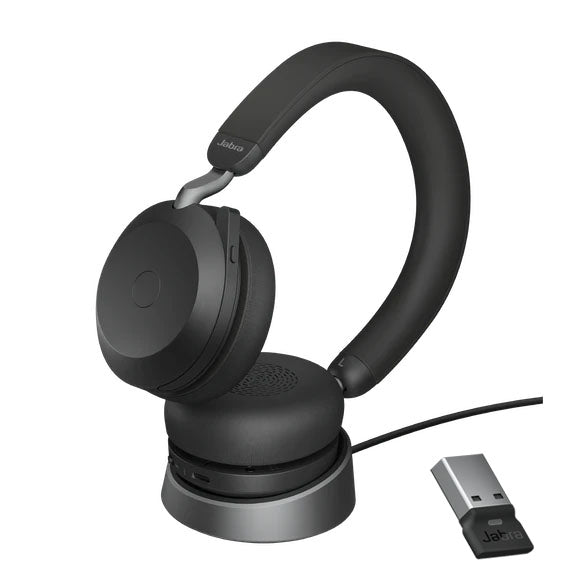 Jabra Evolve2 75 UC Bluetooth Headset, Includes Charging Stand & Link380a Dongle, 8-Mic Technology, 36 Hours Battery & Fast Charge, Dual-Foam Tech 27599-989-989