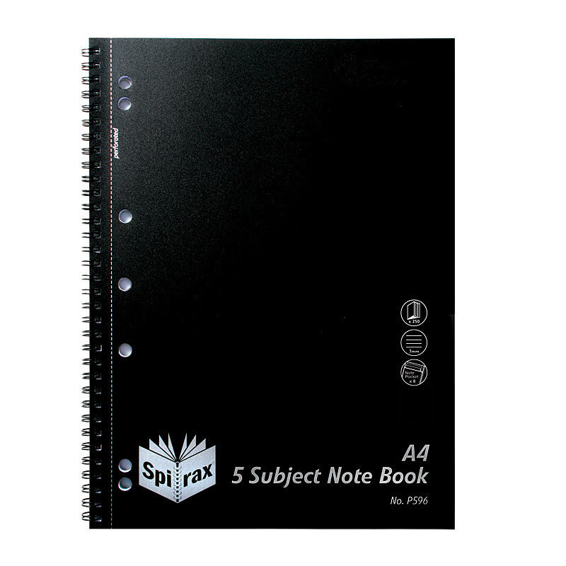 Spirax P596 PP 5Subject N/book A4 250P Black S/O Pk5 - 4311100