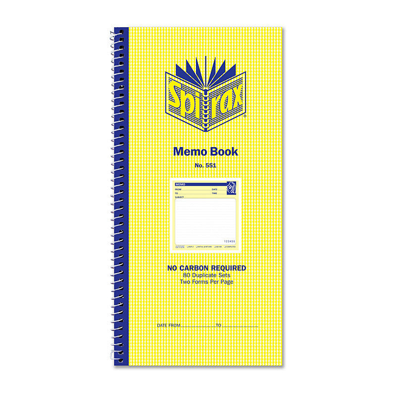 Spirax 551 Memo Book 279X144mm Duplicates Pk10 - 55228