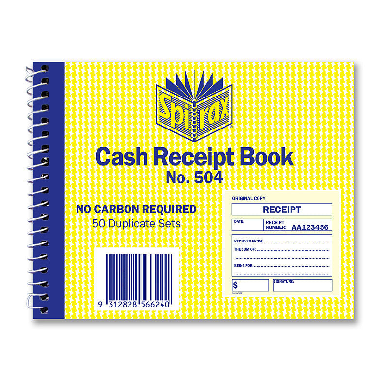 Spirax 504 Cash Receipt Book 102X127mm Pk5 - 56504