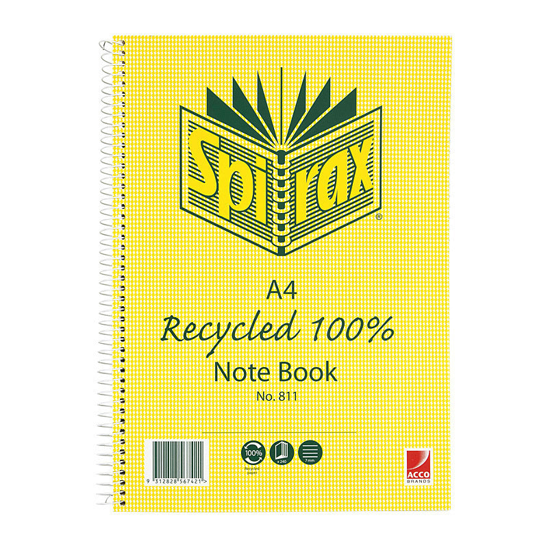 Spirax 811 Recycled Notebook A4 240 Pg Pk5 - 56801