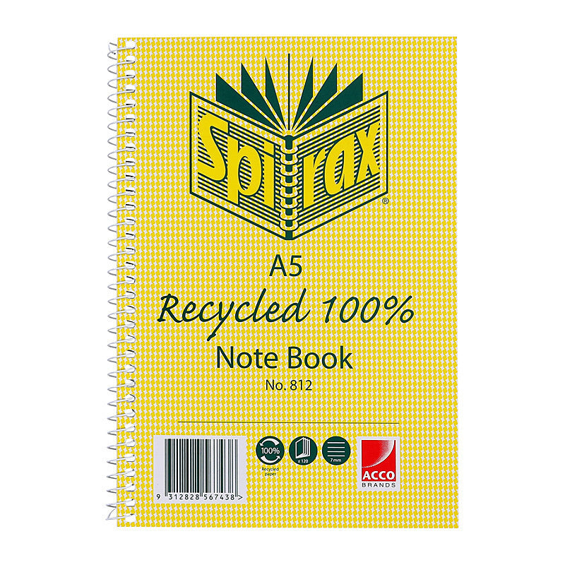 Spirax 812 Recycled Notebook A5 120 Pg Pk5 - 56802
