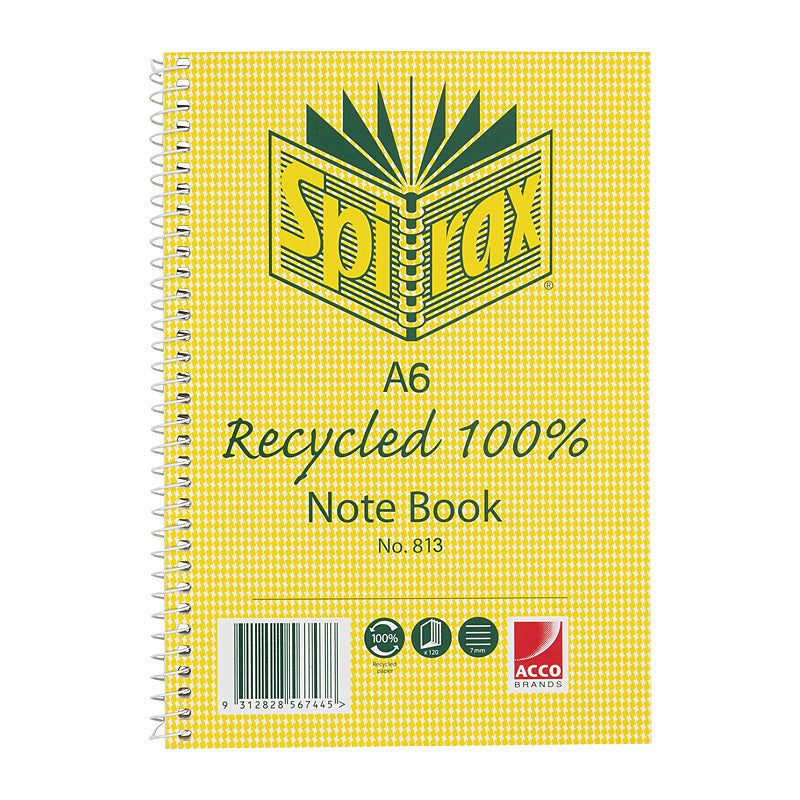 Spirax 813 Recycled Notebook A6 100 Pg Pk5 - 56803