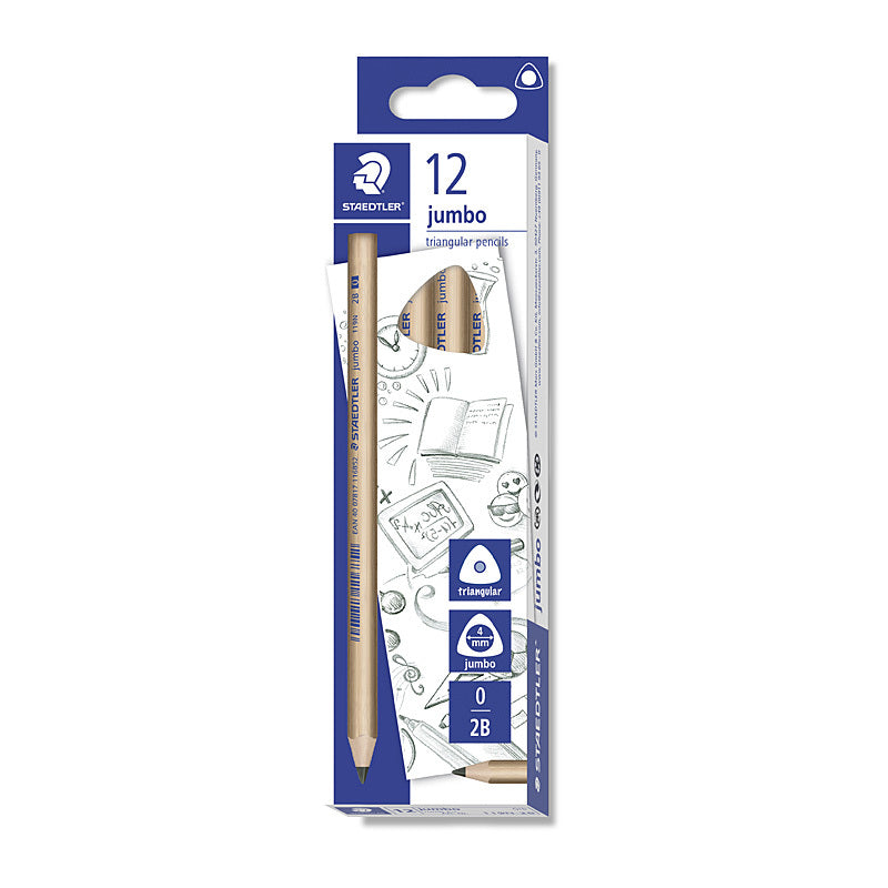 Staedtler Natural Jumbo Triangular 2B Pencil - Box of 12 - 119N-2B