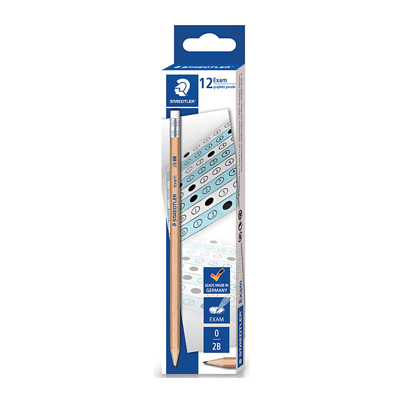 Staedtler Exam Natural 2B Pencil with Eraser Tip - Box of 12 - 132N-0