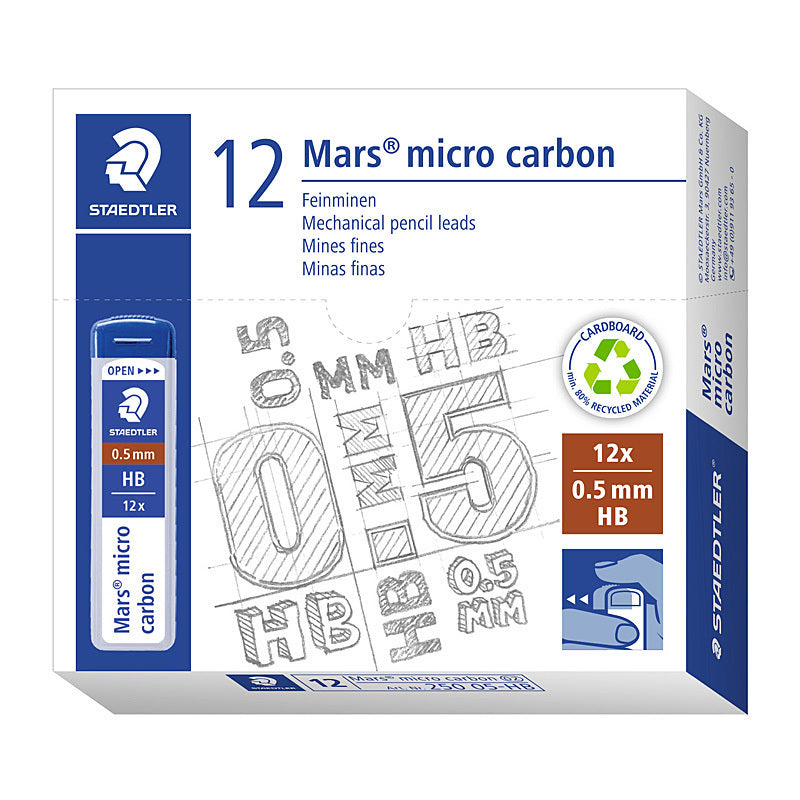 Staedtler Mars Micro 0.5mm HB Carbon Leads - 12 Pack - Box of 12 - 250 05-HB