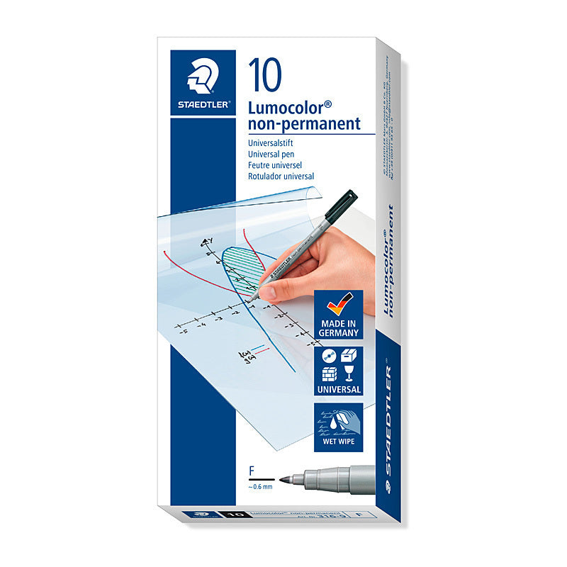 Staedtler Lumocolour 0.6mm Fine Non-Permanent Pen - Box of 10 - Black - 316-9