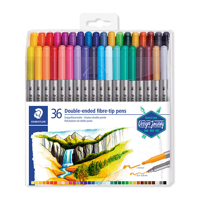 Staedtler Twin-Tip Double Ended Fibre Pens - 36 Pack - Assorted Colours - 3200 TB36