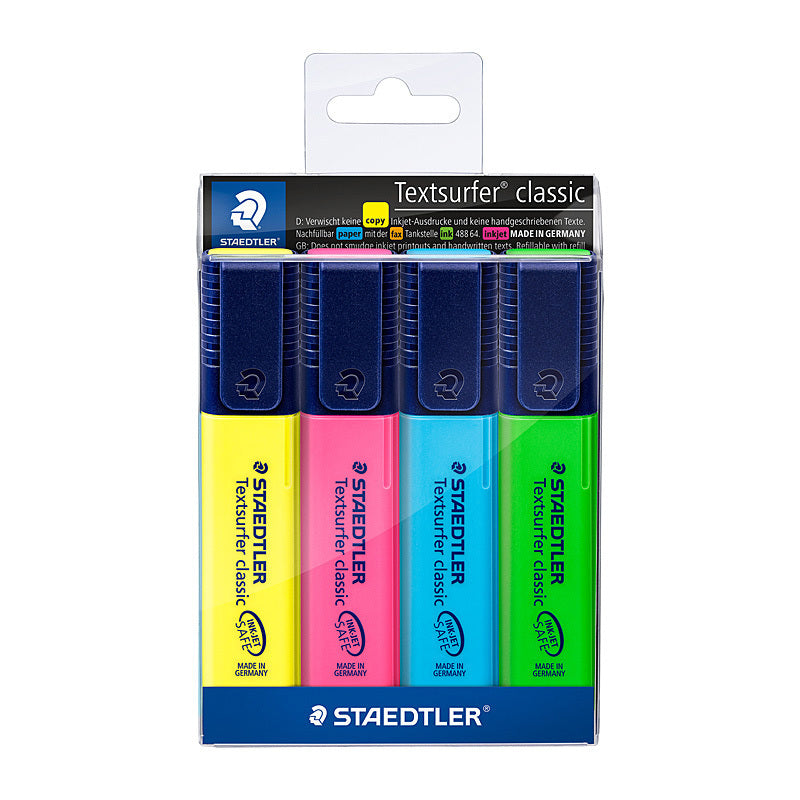Staedtler Textsurfer Classic Highlighters - 4 Pack - Assorted Colours - 364 WP4