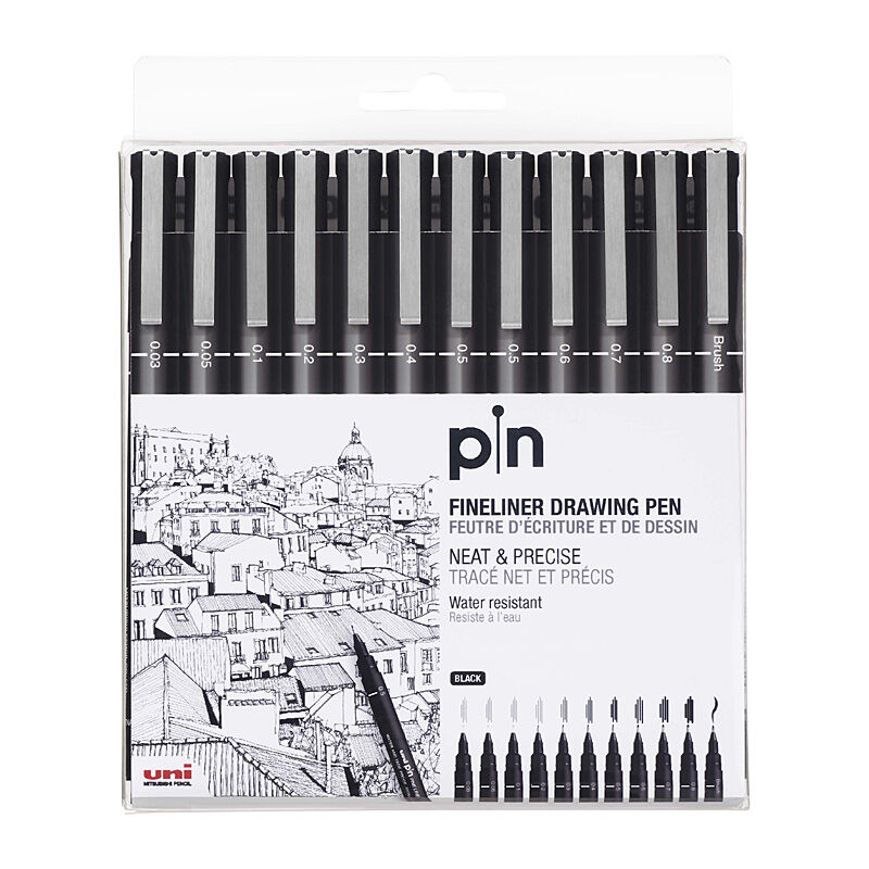 uni Pin Fine Liner Asst Pk12 - PIN20012P