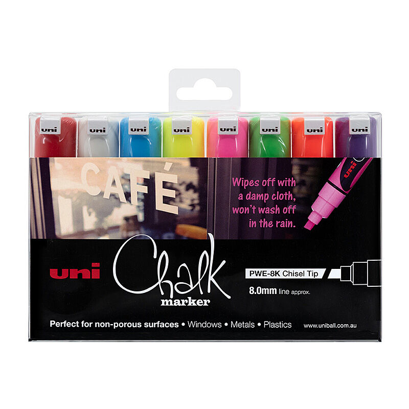 uni Chalk Mrkr Chisel Ast Pk8 - PWE8K8PASS