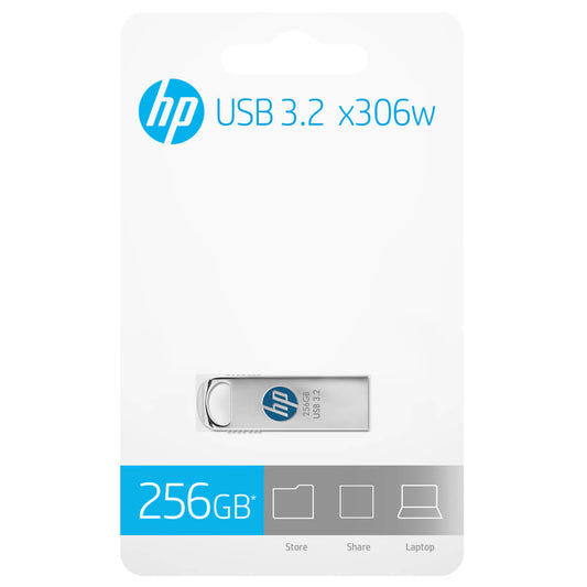 HP 306W 256GB USB3.2 Gen 1 Type-A Flash Drives up to 70MB/s, 256GB up to 200MB/s Operating Temp 0C to 60C 2-year Limited Warranty HPFD306W-256