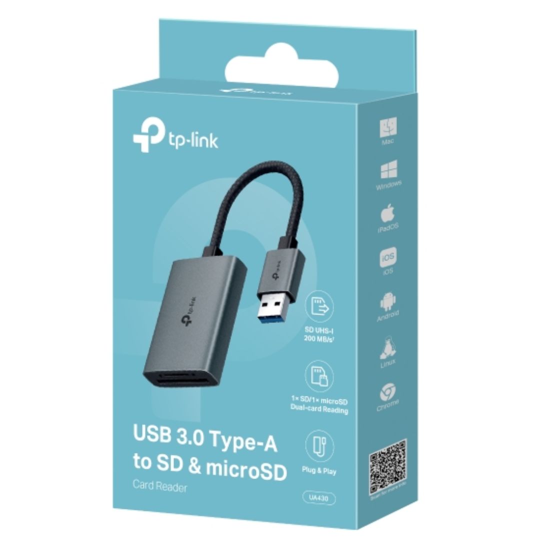 TP-Link UA430 USB 3.0 Type-A to SD & microSD 3.0 Card Reader, support SD,SDHC?SDXC,microSD?microSDHC?microSDXC cards up to 2TB. UA430